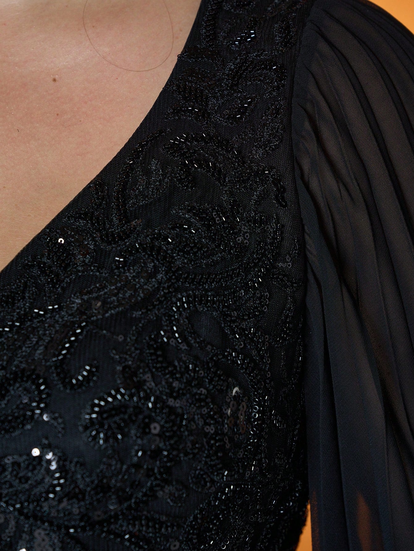 V Neck,Sequin Embroidery,High-End,Plus Size Ball Dress,Flounce Sleeve,Chiffon,Long Dress,Parties And Weddings,Black,Elegant Dresses For Women