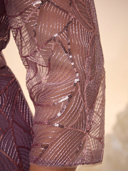 Luxury Elegant Summer Plus Champagne Sequin Tulle Maxi Gown, Leaf Embroidery A-Line, Floor Waist Wedding Mother Bride Party Formal Dress