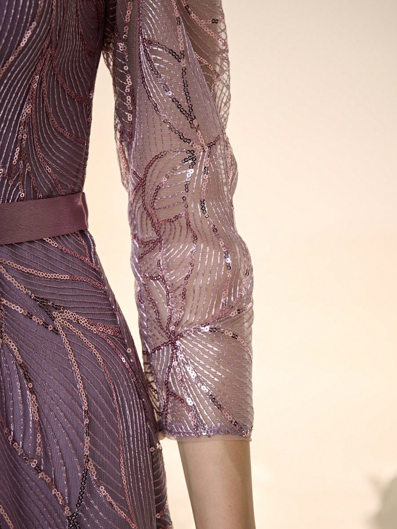 Women's New Round Neck Evening Dress, Sequin Lace Belt, Elegant A-Line Dress