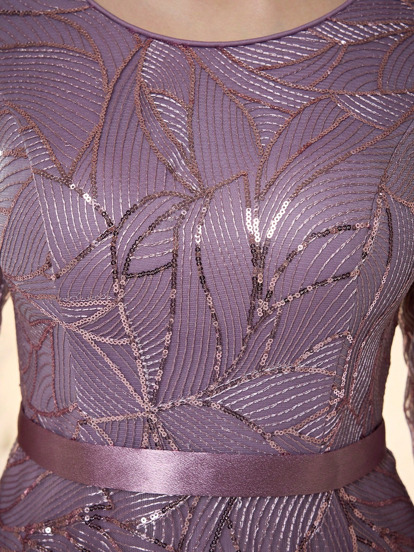 Women's New Round Neck Evening Dress, Sequin Lace Belt, Elegant A-Line Dress