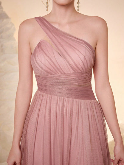 New Off Shoulder Solid Bridesmaid Dress, Sheer Mesh Ruffle High Slit Maxi Dress Wedding