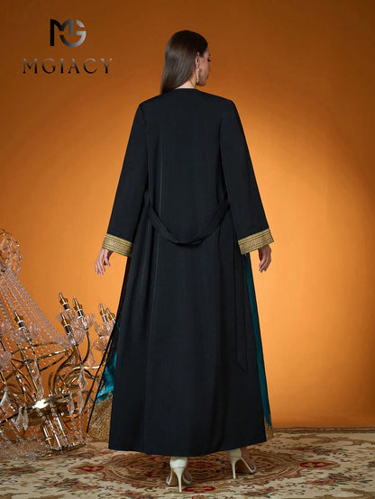 New Arrival Women's Solid Color Woven Contrast Color Jacquard Robe (Lining Not Included)