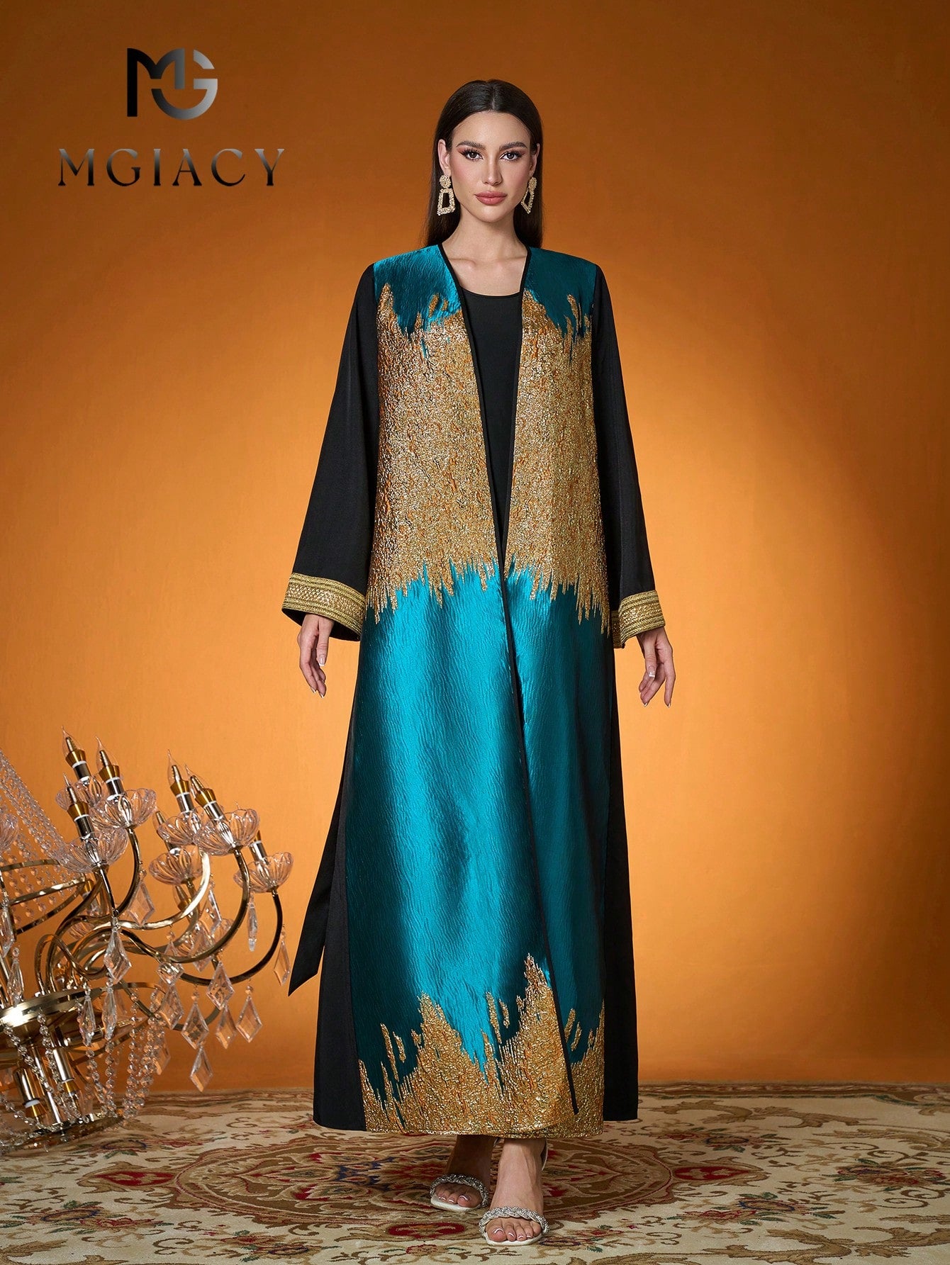 New Arrival Women's Solid Color Woven Contrast Color Jacquard Robe (Lining Not Included)