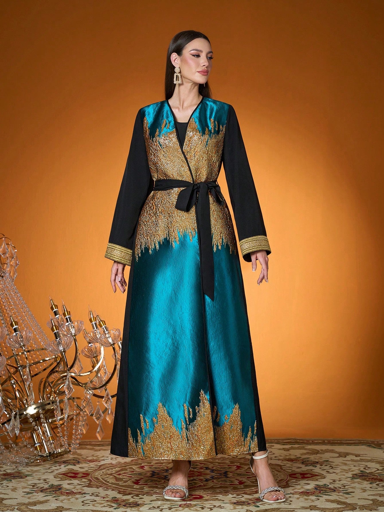 New Arrival Women's Solid Color Woven Contrast Color Jacquard Robe (Lining Not Included)