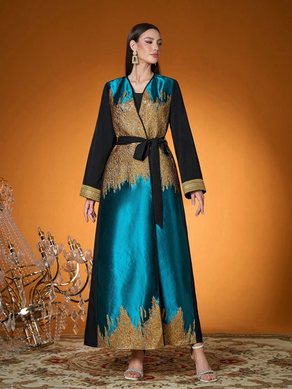 New Arrival Women's Solid Color Woven Contrast Color Jacquard Robe (Lining Not Included)