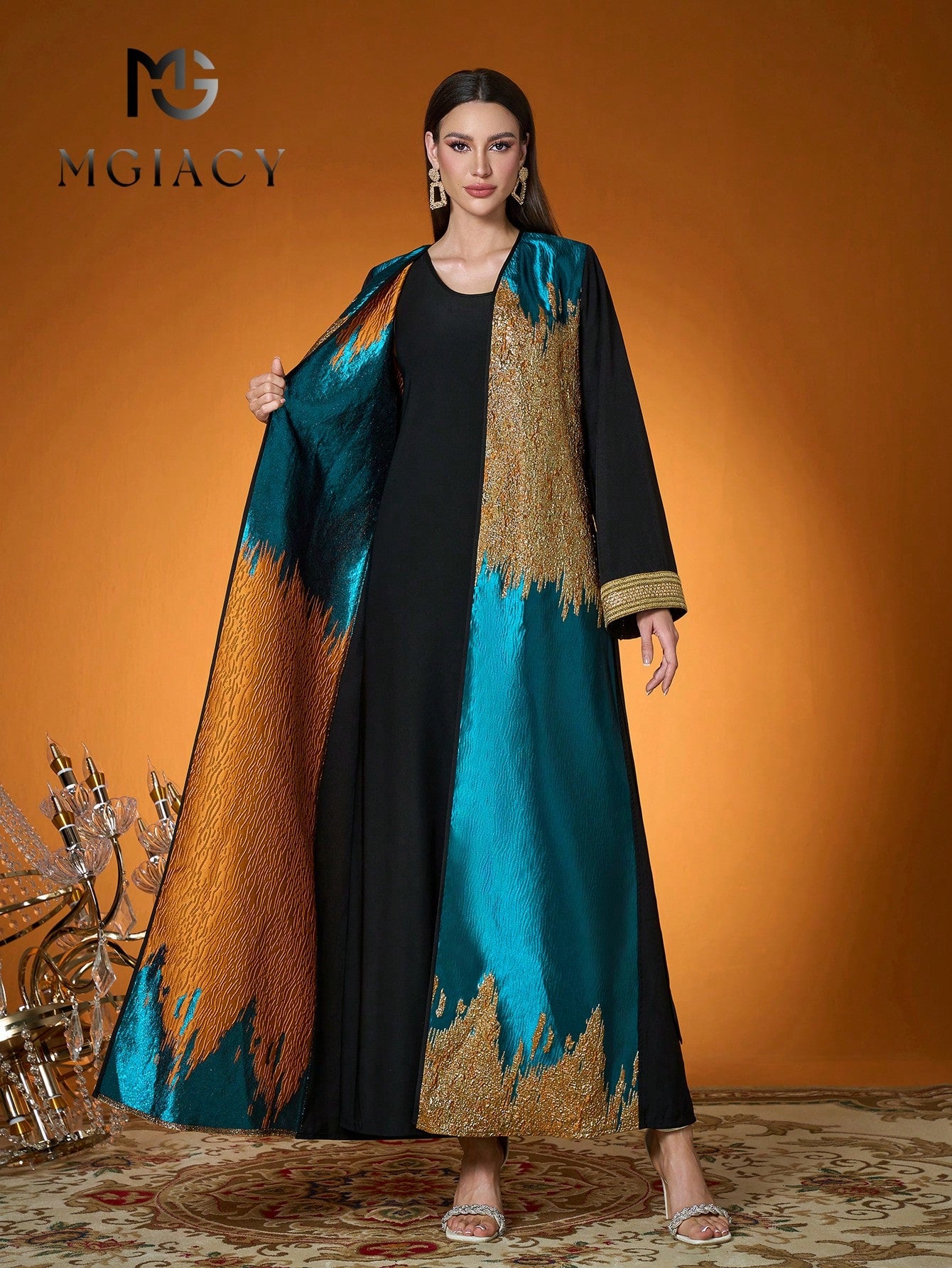 New Arrival Women's Solid Color Woven Contrast Color Jacquard Robe (Lining Not Included)