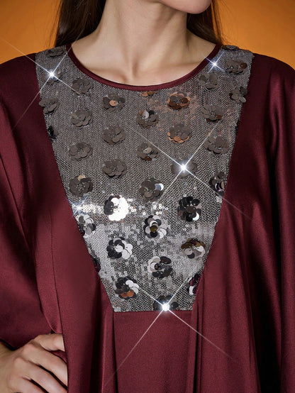 Women's Solid Color Woven Contrast Color 3D Pearl Embroidery Robe