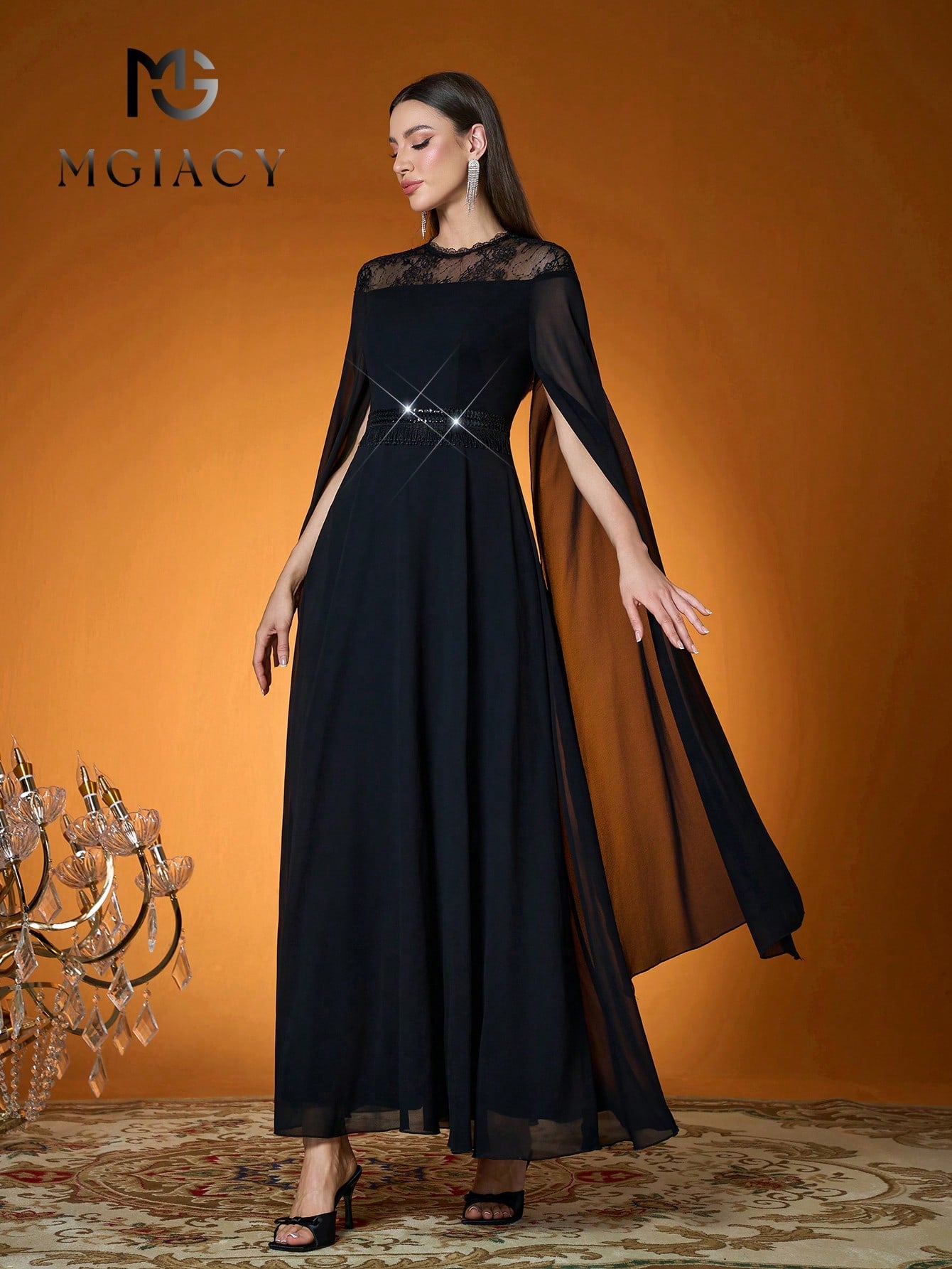 New Arrival Women's Solid Color Woven Beaded Lace Flowy Sleeve Dress