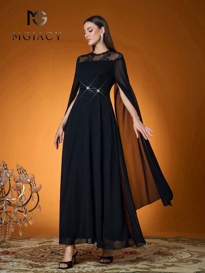 New Arrival Women's Solid Color Woven Beaded Lace Flowy Sleeve Dress