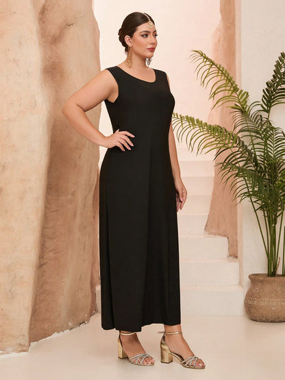 New Camisole, Crew Neck Knit, Versatile Maxi Dress Spring Black