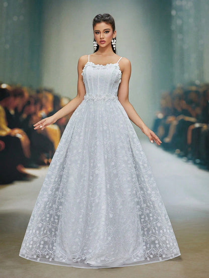 New Arrival Tank Delicate Wedding Dress Embroidery 3D Floral A-Line Dres,White Dress,Wedding Guest Party, Vacation,Summer,Festival