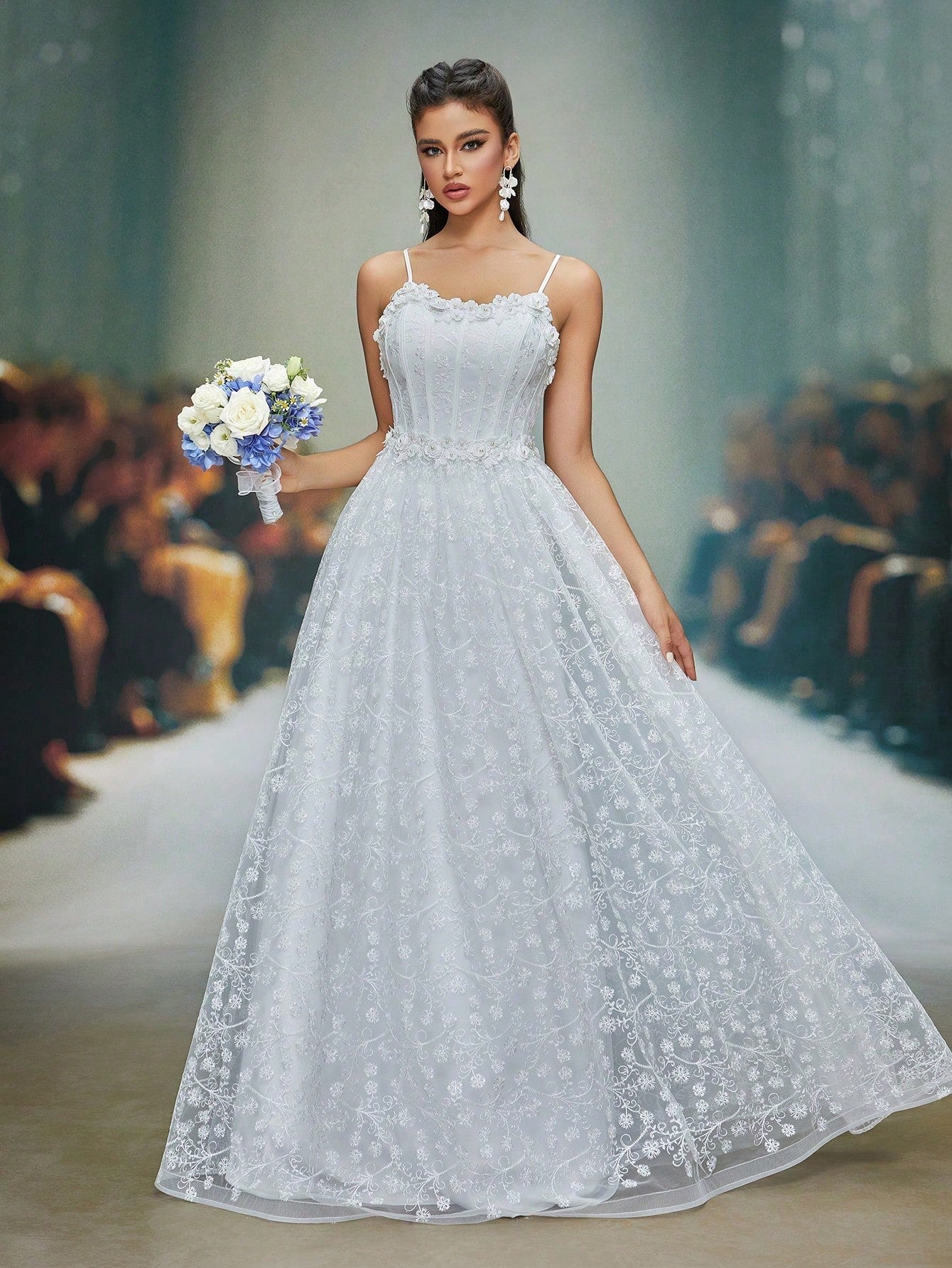 New Arrival Tank Delicate Wedding Dress Embroidery 3D Floral A-Line Dres,White Dress,Wedding Guest Party, Vacation,Summer,Festival