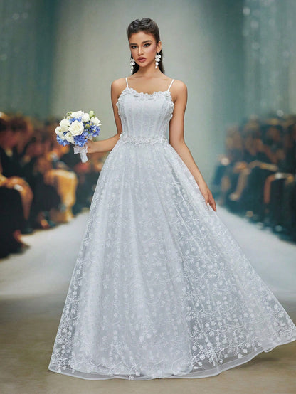 New Arrival Tank Delicate Wedding Dress Embroidery 3D Floral A-Line Dres,White Dress,Wedding Guest Party, Vacation,Summer,Festival