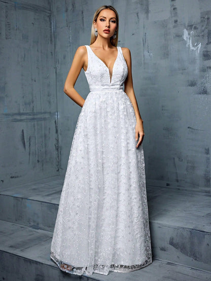 Embroidered Lace Floor-Length Wedding Gown White Dresses For Women Wedding Guest Party Vacation Summer Luxury Festival Outfits Elegant Floral