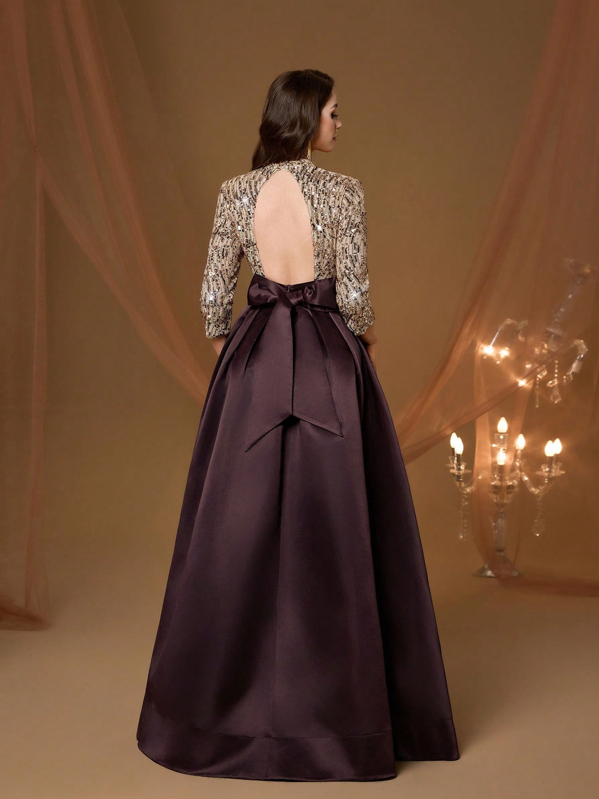 New Arrival High Neck Halter Fancy Evening Gown Dress Sequin Bow High Slit Satin A-Line Dress Party Wedding Black Spring