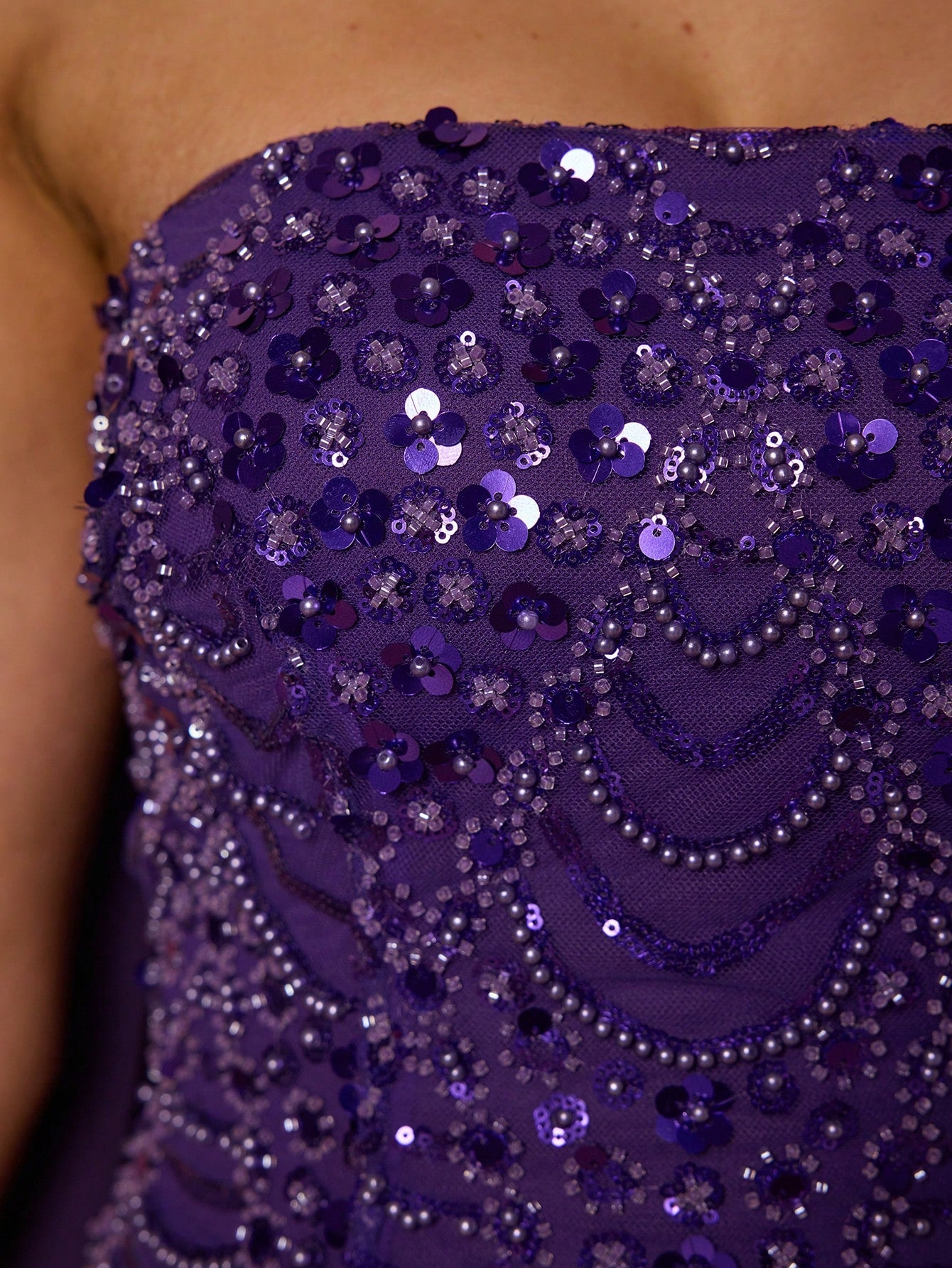Purple Strapless Beaded Pleated Chiffon Maxi Dress, Elegant Ladies Summer Ball Gown & Bridesmaid Evening Dress With Shawl, Suitable For Party And Holiday