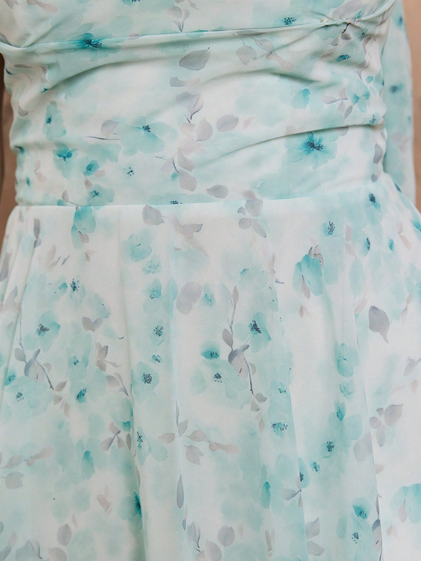 Women's Floral Chiffon Mini Dress, Strapless Ruched Bust With Detachable Neck Scarf, Backless Lace-Up For Wedding, Party, Summer Beach Vacation