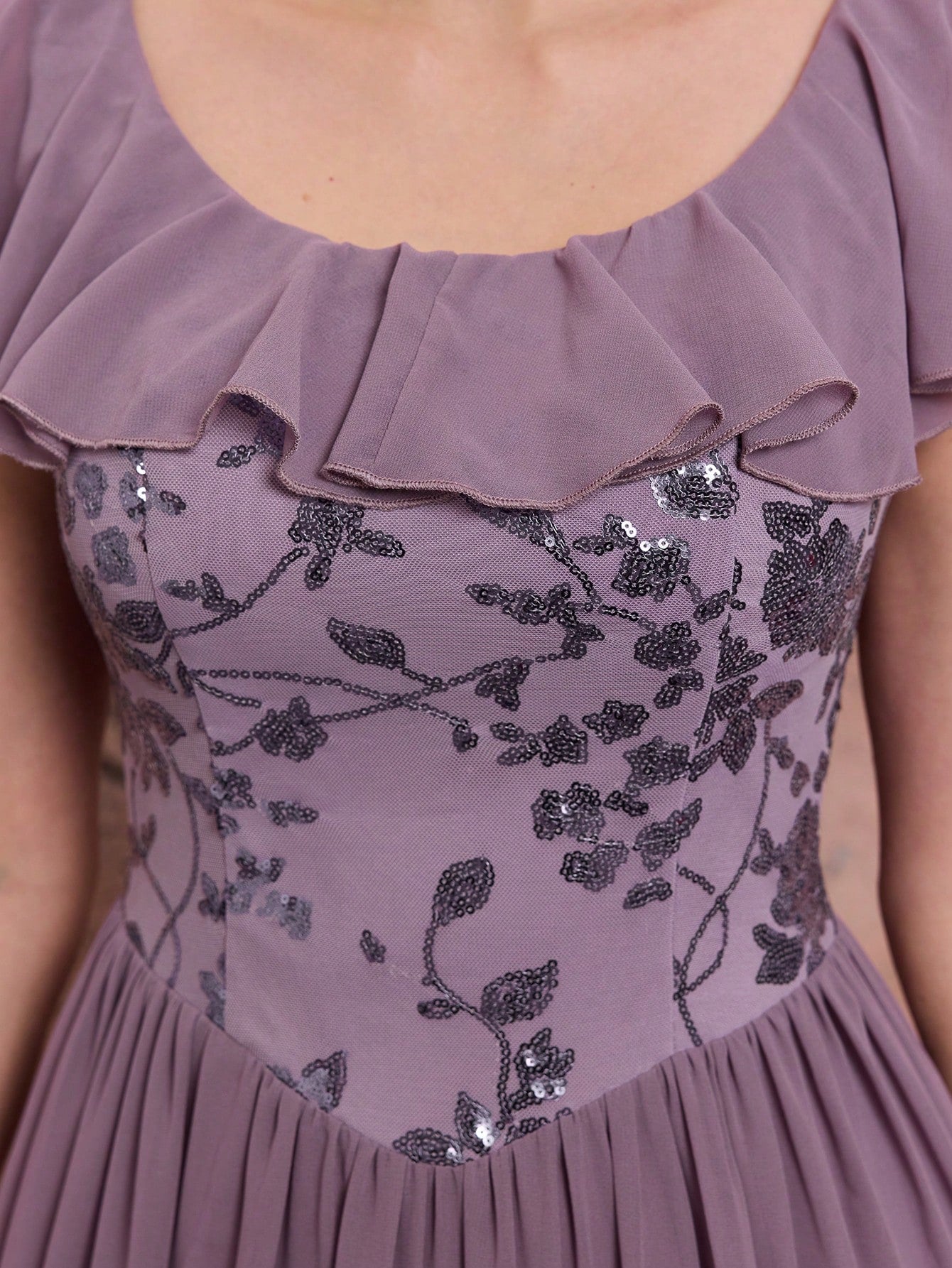 Light Purple Floral Sequin Chiffon Maxi Dress,Elegant Summer Gown For Wedding, Prom, Dinner, Party, Date, Vacation & Festival Outfits