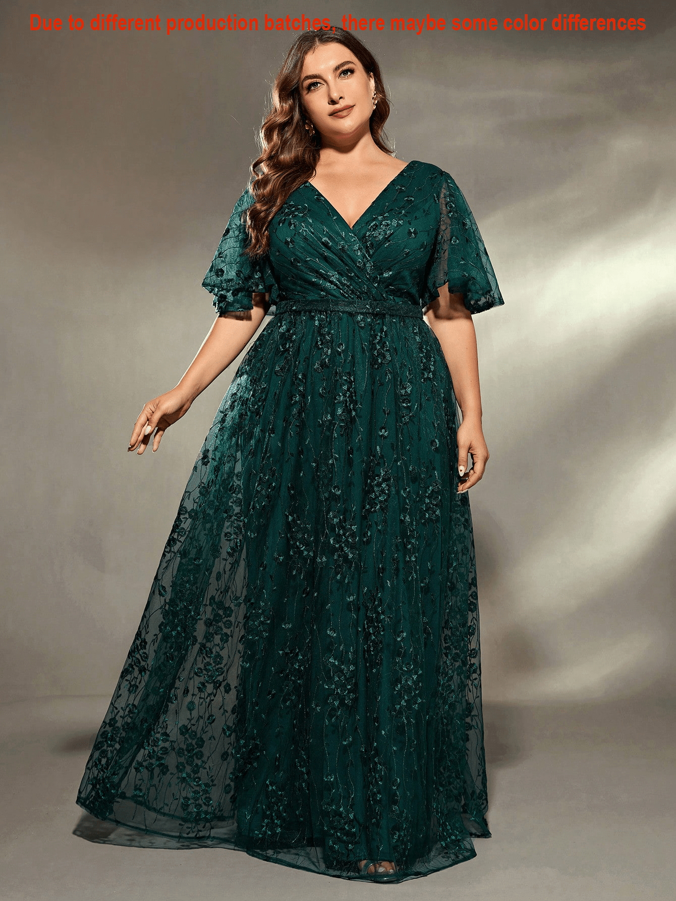 Plus Size Women's V-Neck Asymmetrical Crossed Large Flare Sleeve Embroidered Lace Maxi Formal Evening Dress Elegant Prom Wedding Guest Gown, For Graduation, Dinner Party Dress, For Valentine's Day Spring Pink