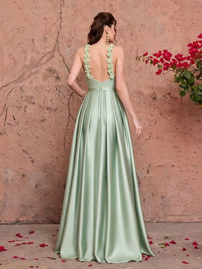 New Arrival,Tank,Elegant,Bridesmaid Dress,3D Floral,Ruffle,Satin,Chiffon,FOR,Prom Party ,Guest,Evening Dress Wedding
