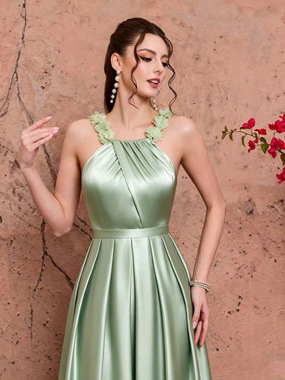 New Arrival,Tank,Elegant,Bridesmaid Dress,3D Floral,Ruffle,Satin,Chiffon,FOR,Prom Party ,Guest,Evening Dress Wedding