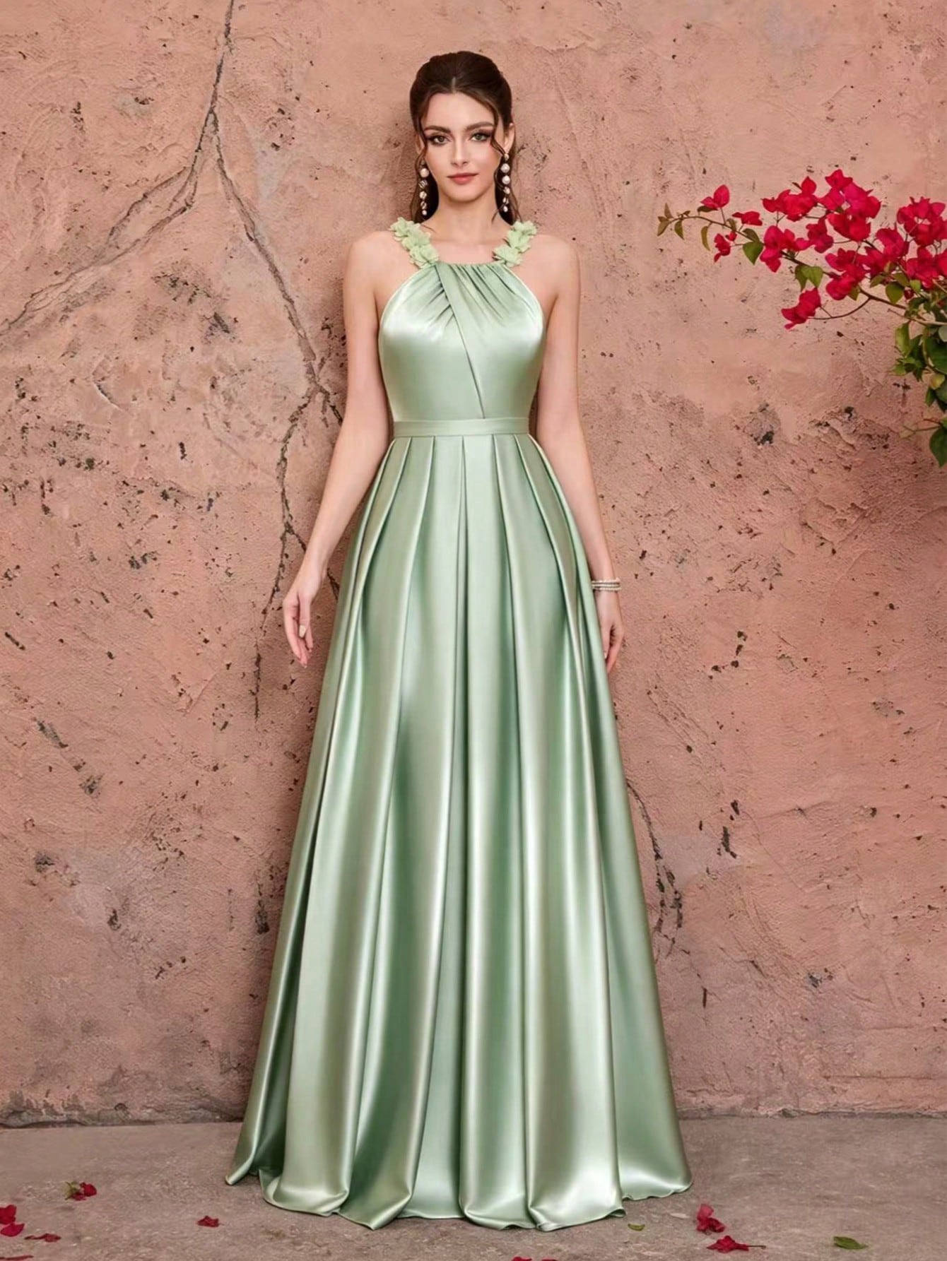 New Arrival,Tank,Elegant,Bridesmaid Dress,3D Floral,Ruffle,Satin,Chiffon,FOR,Prom Party ,Guest,Evening Dress Wedding