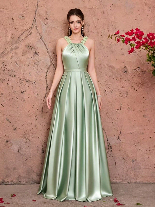 New Arrival,Tank,Elegant,Bridesmaid Dress,3D Floral,Ruffle,Satin,Chiffon,FOR,Prom Party ,Guest,Evening Dress Wedding