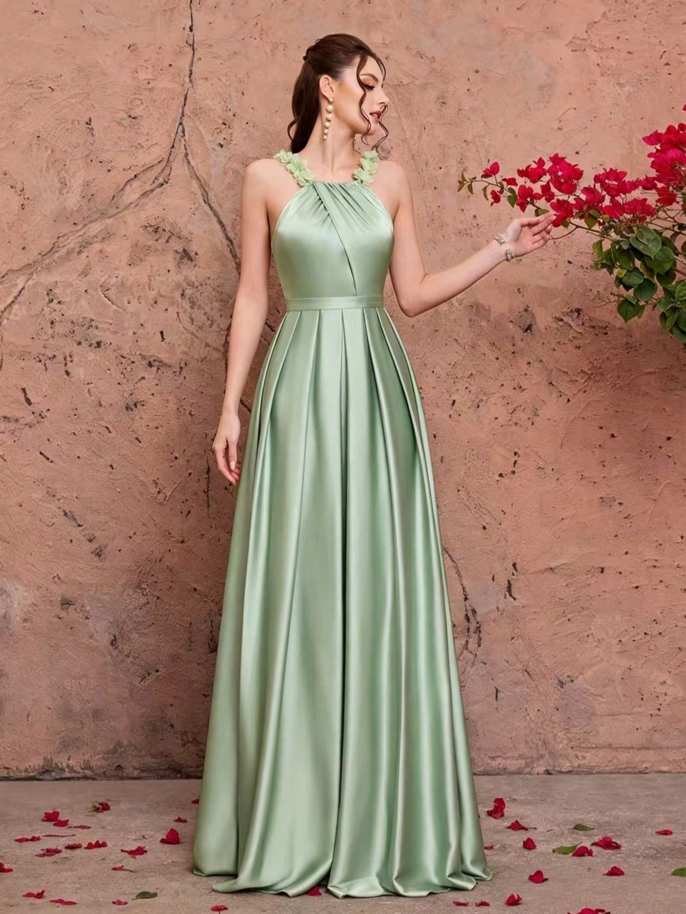 New Arrival,Tank,Elegant,Bridesmaid Dress,3D Floral,Ruffle,Satin,Chiffon,FOR,Prom Party ,Guest,Evening Dress Wedding