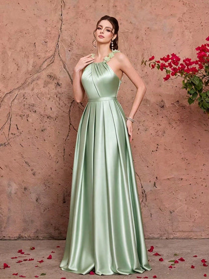 New Arrival,Tank,Elegant,Bridesmaid Dress,3D Floral,Ruffle,Satin,Chiffon,FOR,Prom Party ,Guest,Evening Dress Wedding