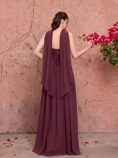 Summer Elegant Strapless Heart-Shaped Neckline Chiffon Maxi Dress, Sheer Lace Waist Bodice, Strapless Shawl, Suitable For Wedding Party Holiday Autumn