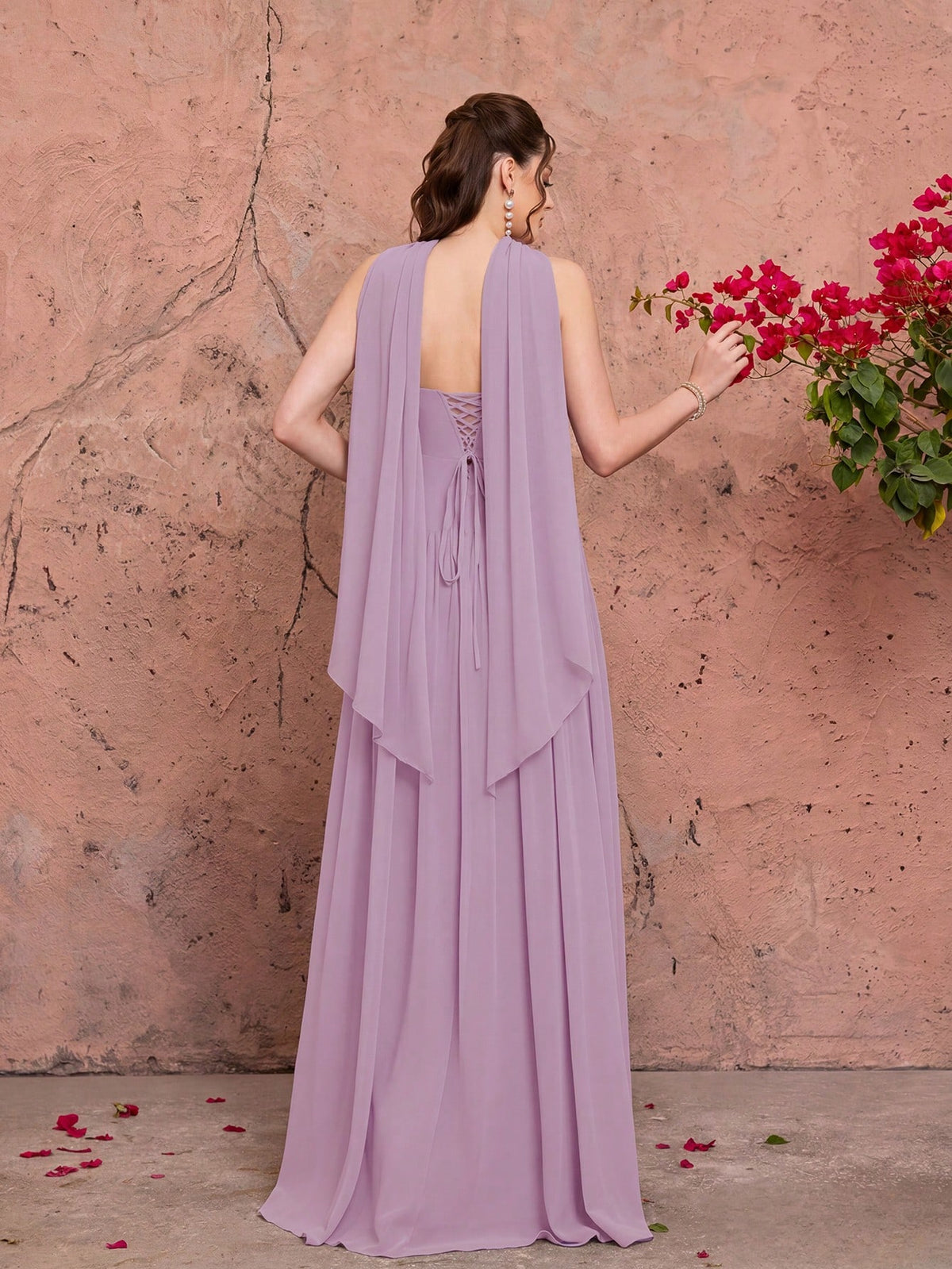 Summer Elegant Strapless Heart-Shaped Neckline Chiffon Maxi Dress, Sheer Lace Waist Bodice, Strapless Shawl, Suitable For Wedding Party Holiday Autumn
