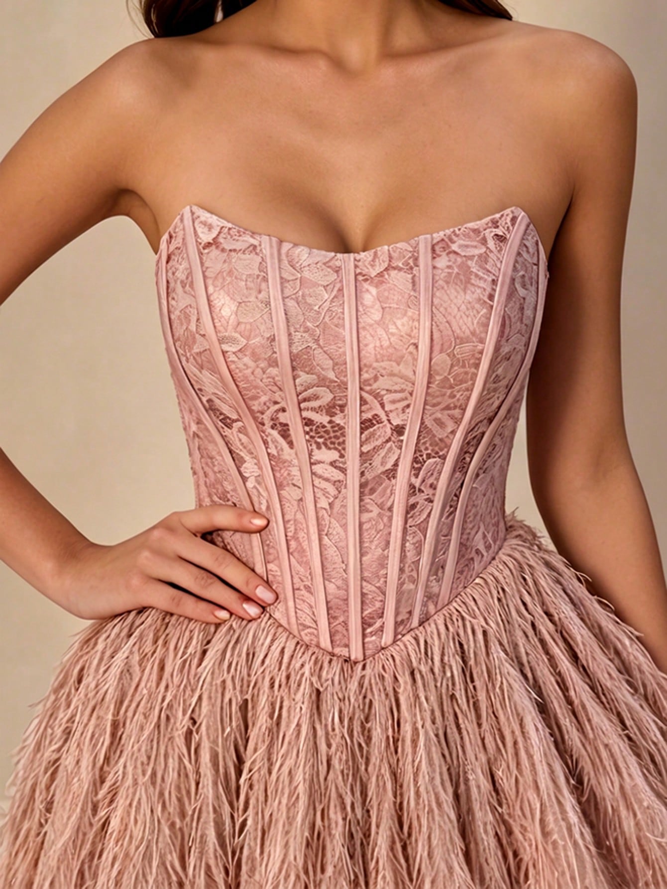 Elegant Pink Perspective Lace Fringe Patchwork Strapless Corset Mini Dress For Women Summer Beach Vacation,Party, Prom, Going Out & Festival