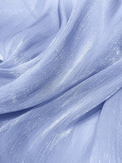 Elegant Blue Pleated V Neck Ruffle Trim Tie Back Maxi Dress For Women Fall Winter Wedding Guest Party Prom Festival Graduation Going Out