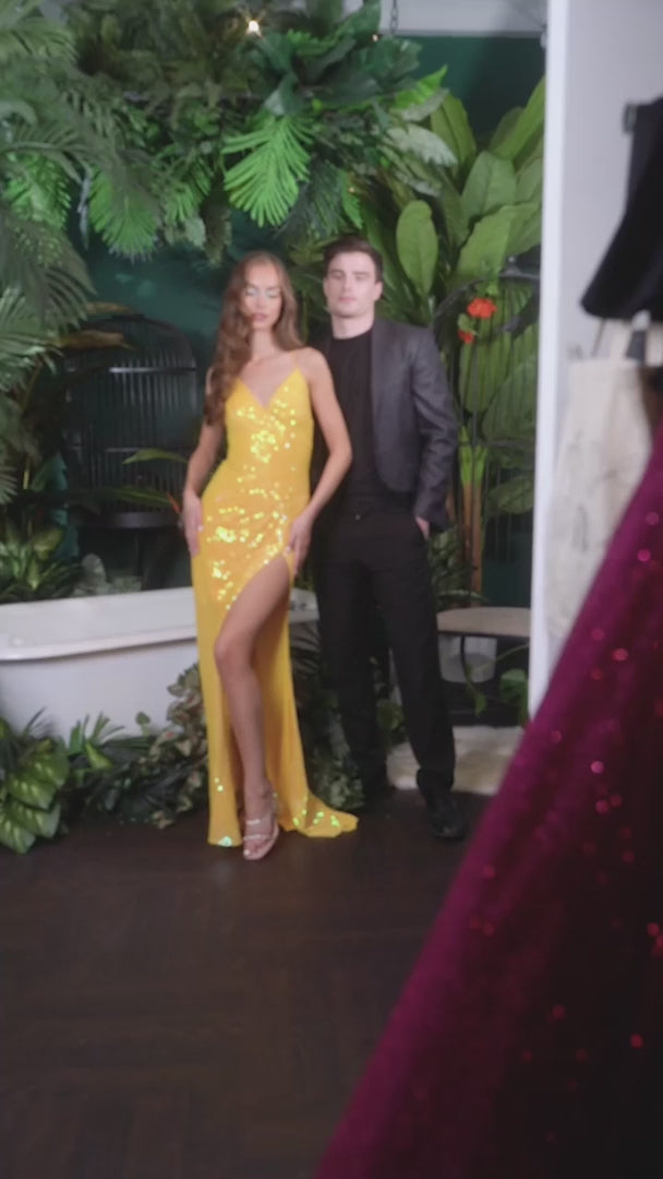 Lace-Up-Back Long Fitted Sequin Prom Dress CH225