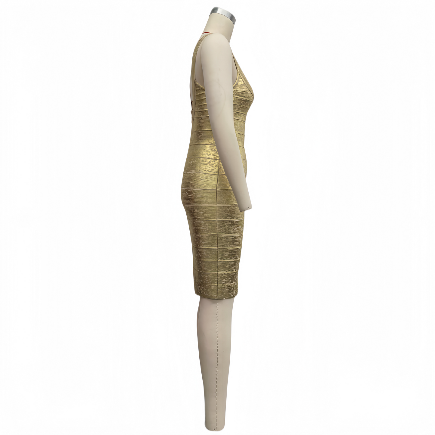 Gold Foil Sleeveless Bandage Dress, High Stretch Slimming Elegant Evening Gown
