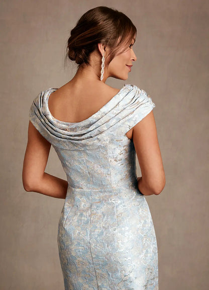 Dusty Blue A-Line Pleated Floral Jacquard Dress