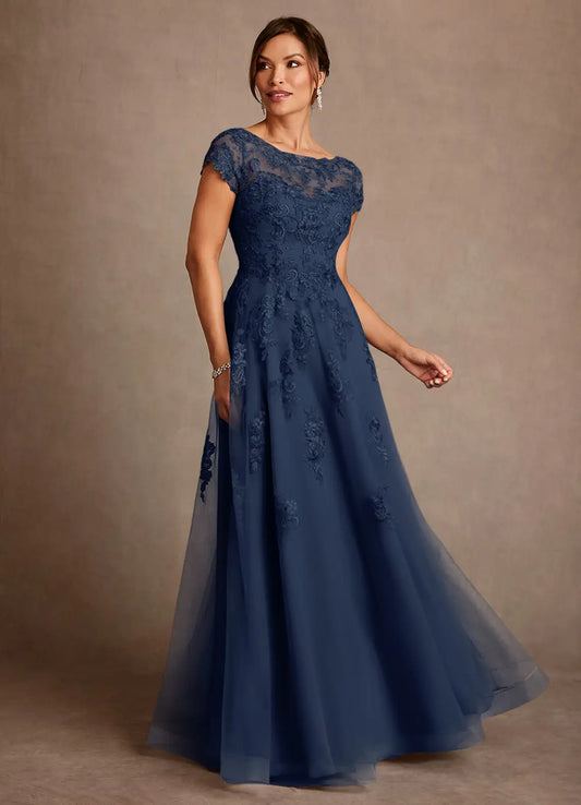 Dark Navy A-Line Lace Chiffon Dress