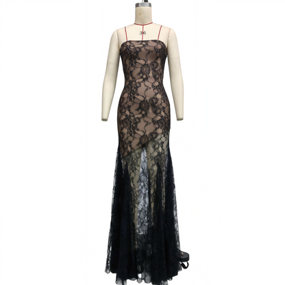 Strapless Lace Asymmetrical Hem Bandage Dress
