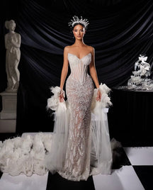 Sensual Strapless Evening Gown with Heavy-embellished Sequin Details