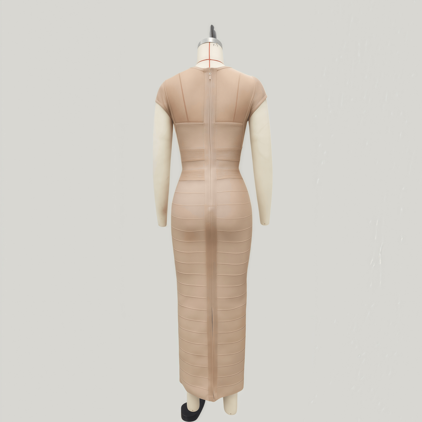 Cap-Sleeve Sheer Mesh Bandage Maxi Dress