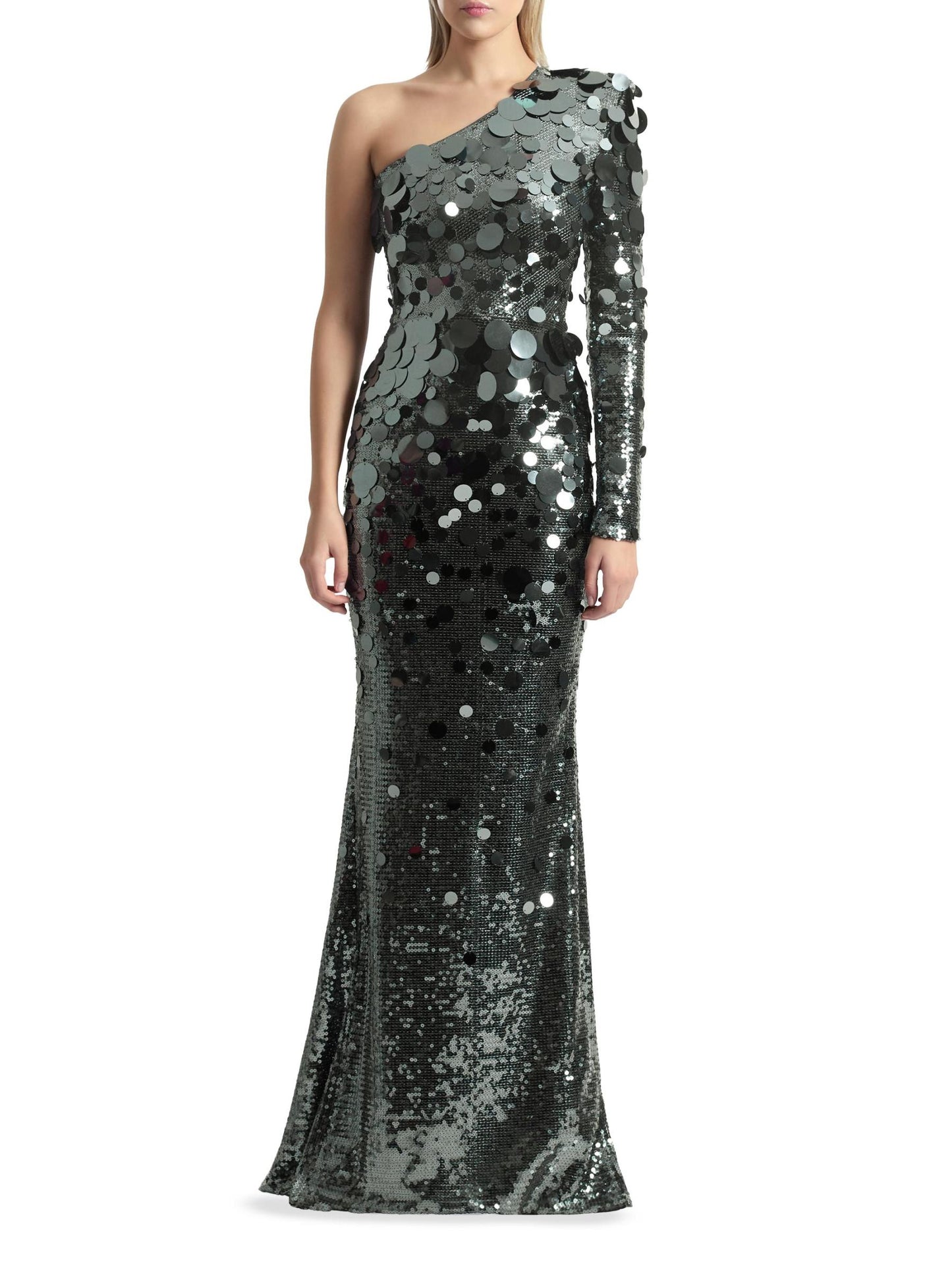 The Shimmer Is A Prism Sequined One-Shoulder Gown
