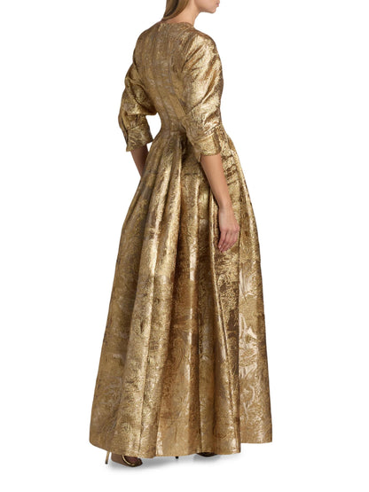Claravelle Metallic Floral Brocade Gown