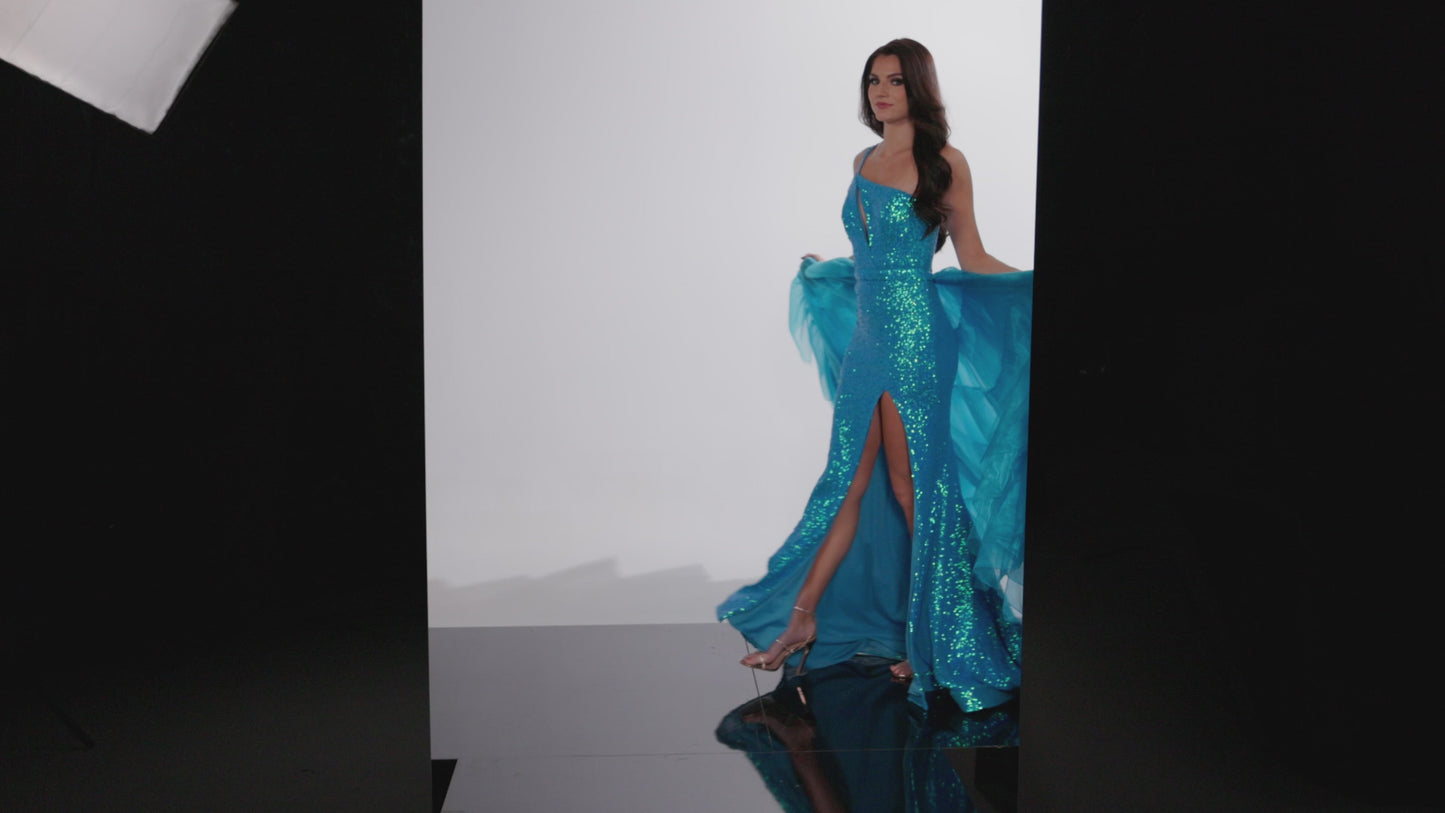 Ruffled Long Sequin Pageant Dress: Jovani 37689