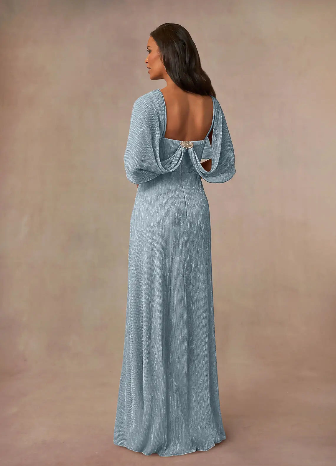 Dark Navy A-Line Cowl Cape Metallic Mesh Dress