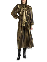 Anora Pleated Metallic Midi-Dress
