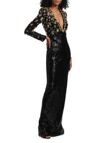 Bronze Embroidered Sequin Gown