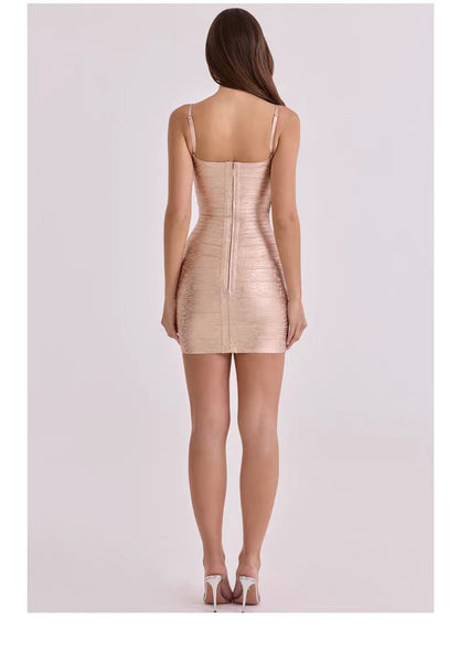 Women's Adjustable Strap Bandeau Glue Tape Mini Dress, Strapless Tube Top Bodycon Dress