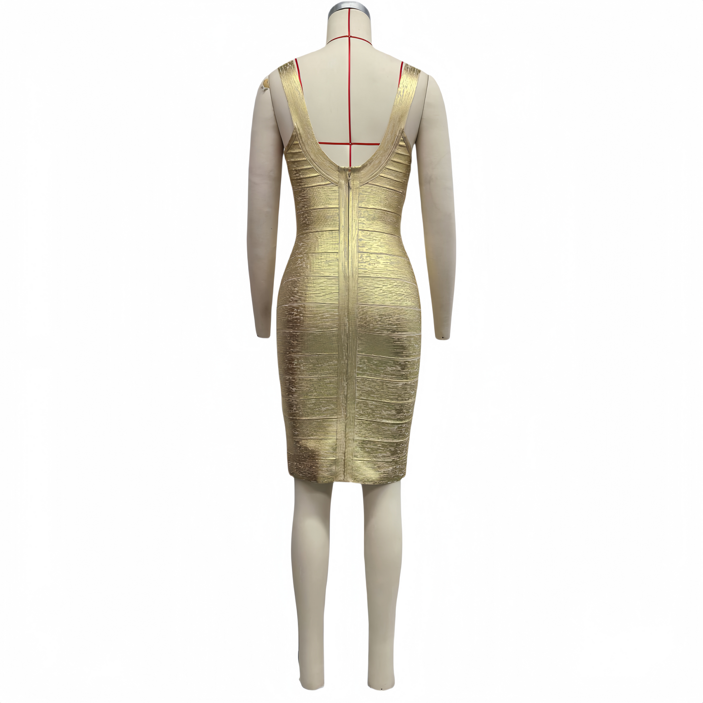 Gold Foil Sleeveless Bandage Dress, High Stretch Slimming Elegant Evening Gown