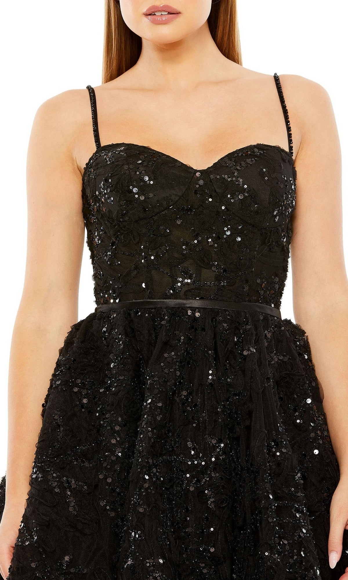Short Black Beaded Hoco Dress: Mac Duggal 20641