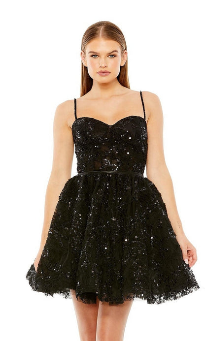 Short Black Beaded Hoco Dress: Mac Duggal 20641